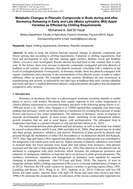 Metabolic Changes in Phenolic Compounds in Buds