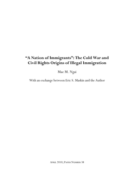 “A Nation of Immigrants”: the Cold War and Civil Rights Origins of Illegal Immigration