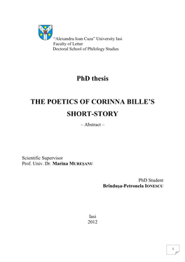 Phd Thesis the POETICS of CORINNA BILLE's SHORT-STORY
