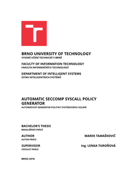 Brno University of Technology Automatic Seccomp Syscall Policy Generator