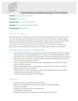 Operations Internship Overview Position: Spring Operations Intern