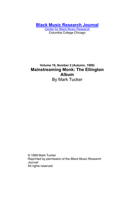 Black Music Research Journal Mainstreaming Monk: the Ellington