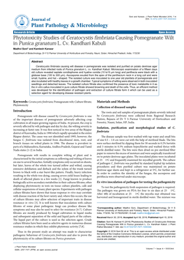 Phytotoxicity Studies of Ceratocystis Fimbriata Causing Pomegranate Wilt in Punica Granatum L. Cv. Kandhari Kabuli