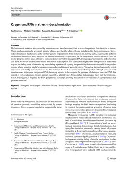 Oxygen and RNA in Stress-Induced Mutation