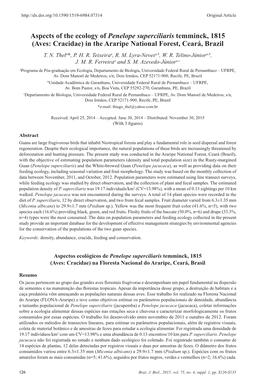 Aspects of the Ecology of Penelope Superciliaris Temminck, 1815 (Aves: Cracidae) in the Araripe National Forest, Ceará, Brazil T