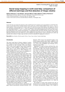 Social Wasp Trapping in North West Italy: Comparison of Different Bait-Traps and First Detection of Vespa Velutina