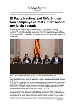 El Pacte Nacional Pel Referèndum Farà Campanya Estatal I