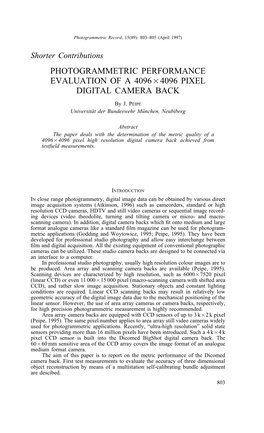 Photogrammetric Performance Evaluation of a 4096&Times