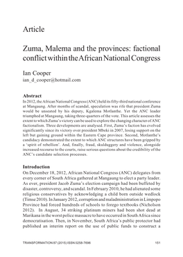 Article Zuma, Malema and the Provinces