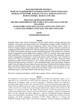 Hubungan Kekerabatan Bahasa Di Sulawesi Tenggara (Bahasa Wakatobi, Bahasa Cia-Cia, Bahasa Pancana, Bahasa Kioko, Bahasa Tolaki)