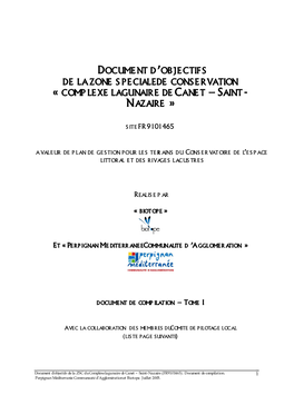 DOCUME NT Duobjectifs DE LAZONE SPECIALEDE CONSERVATION « COMP LEXE LAGUNAIRE DE CANE T Y SAINT