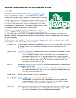 Newton Conservators Position on Webster Woods
