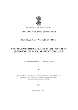 BOMBAY ACT No. LII of 1956. the MAHARASHTRA LEGISLATURE