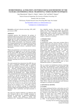 TAUHARA GEOTHERMAL FIELD: TRADITIONAL VERSUS RAPID TECHNIQUES Kate Mauriohooho1, Shaun L.L