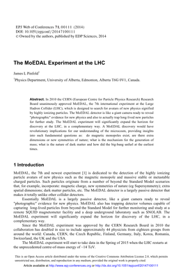 The Moedal Experiment at the LHC