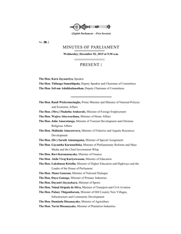 Minutes of Parliament Present