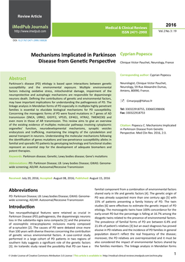 Mechanisms Implicated in Parkinson Disease from Genetic