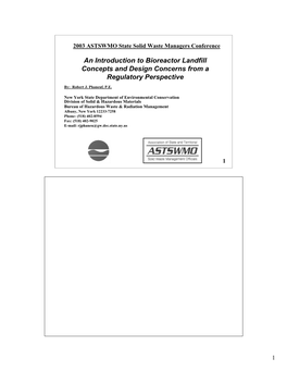 An Introduction to Bioreactor Landfill Concepts and Design Concerns from a Regulatory Perspective