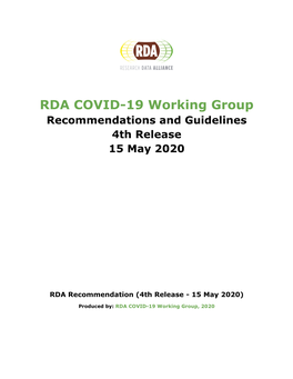 RDA COVID-19 Working Group Recommendations and Guidelines 4Th Release 15 May 2020