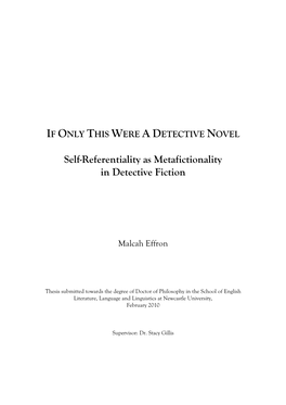 Self-Referentiality As Metafictionality in Detective Fiction