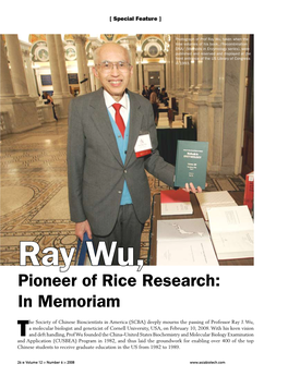 Ray Wu, Pioneer of Rice Research: in Memoriam