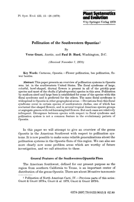 Pollination of the Southwestern Opuntias 1