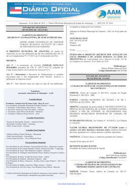Amazonas , 01 De Julho De 2016 • Diário Oficial Dos Municípios Do Estado Do Amazonas • ANO VII | Nº 1636