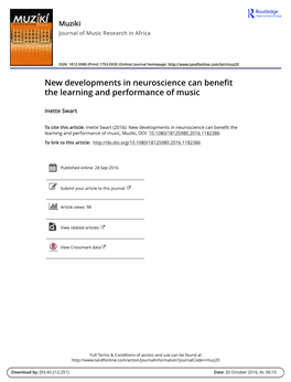 New Developments in Neuroscience Can Benefit the Learning and Performance of Music