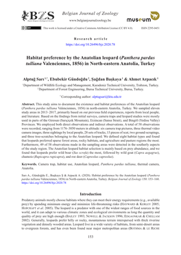 Habitat Preference by the Anatolian Leopard (Panthera Pardus Tulliana Valenciennes, 1856) in North-Eastern Anatolia, Turkey