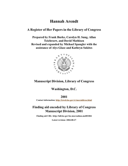 Papers of Hannah Arendt