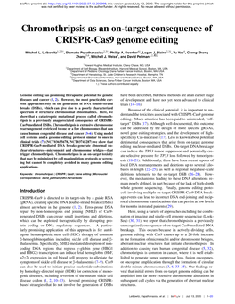 Chromothripsis As an On-Target Consequence of CRISPR-Cas9 Genome Editing