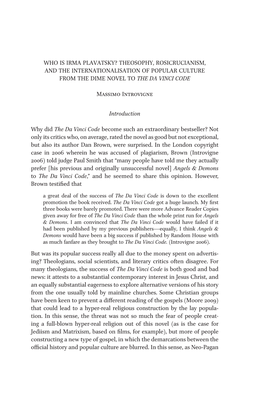 Theosophy, Rosicrucianism, and the Internationalisation of Popular Culture from the Dime Novel to the Da Vinci Code