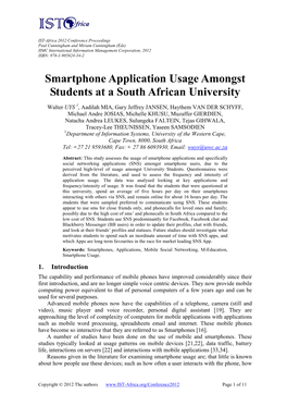 Smartphone Application Usage Amongst Students at a South African University