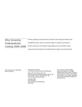 Ohio University Undergraduate Catalog 2006–2008