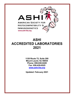 Ashi Accredited Laboratories 2021