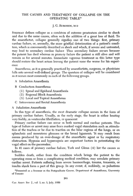 The Causes and Treatment of Collapse on the Operating Table