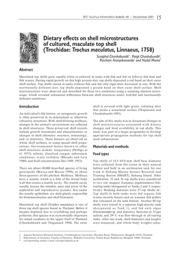 Dietary Effects on Shell Microstructures of Cultured, Maculate Top Shell (Trochidae: Trochus Maculatus, Linnaeus, 1758)