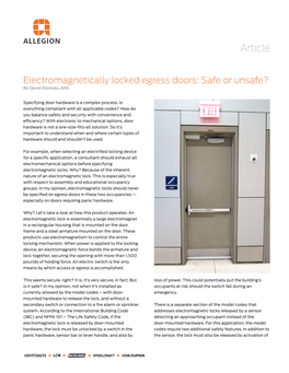Electromagnetically Locked Egress Doors: Safe Or Unsafe? by David Glorioso, AHC