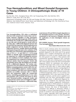 True Hermaphroditism and Mixed Gonadal Dysgenesis in Young