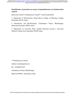 Identification of Potential Core Genes in Hepatoblastoma Via Bioinformatics Analysis