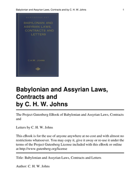 Babylonian and Assyrian Laws, Contracts and Letters