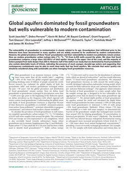 Global Aquifers Dominated by Fossil Groundwaters but Wells Vulnerable to Modern Contamination