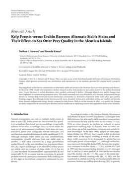 Research Article Kelp Forests Versus Urchin Barrens: Alternate Stable States and Their Effect on Sea Otter Prey Quality in the Aleutian Islands