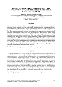 Pembentukan Konsep Ruang Perempuan Pada Masyarakat Budaya Padi Kasepuhan Ciptagelar Kabupaten Sukabumi