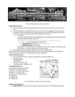 QUESTIONS and ANSWERS for 2013 NCSB CONFERENCE San Antonio, October 10-12, at the Historic Menger Hotel