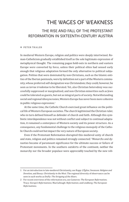 The Wages of Weakness the Rise and Fall of the Protestant Reformation in Sixteenth-Century Austria