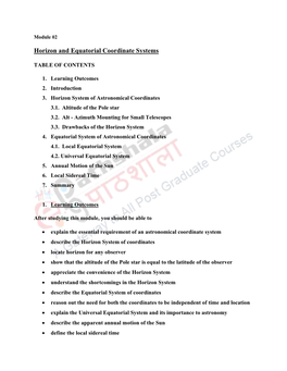 Horizon and Equatorial Coordinate Systems