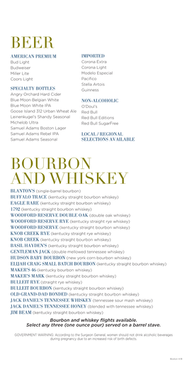 Beer Bourbon and Whiskey