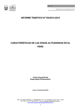 Informe Temático N°154/2014-2015 Características De Las Zonas