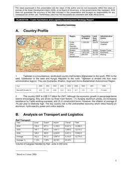 TAJIKISTAN : Trade Facilitation and Logistics Development Strategy Report